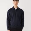 Men Frank And Oak Sweaters & Cardigans | The Half-Zipped French Fleece Pullover In Night Sky Blue