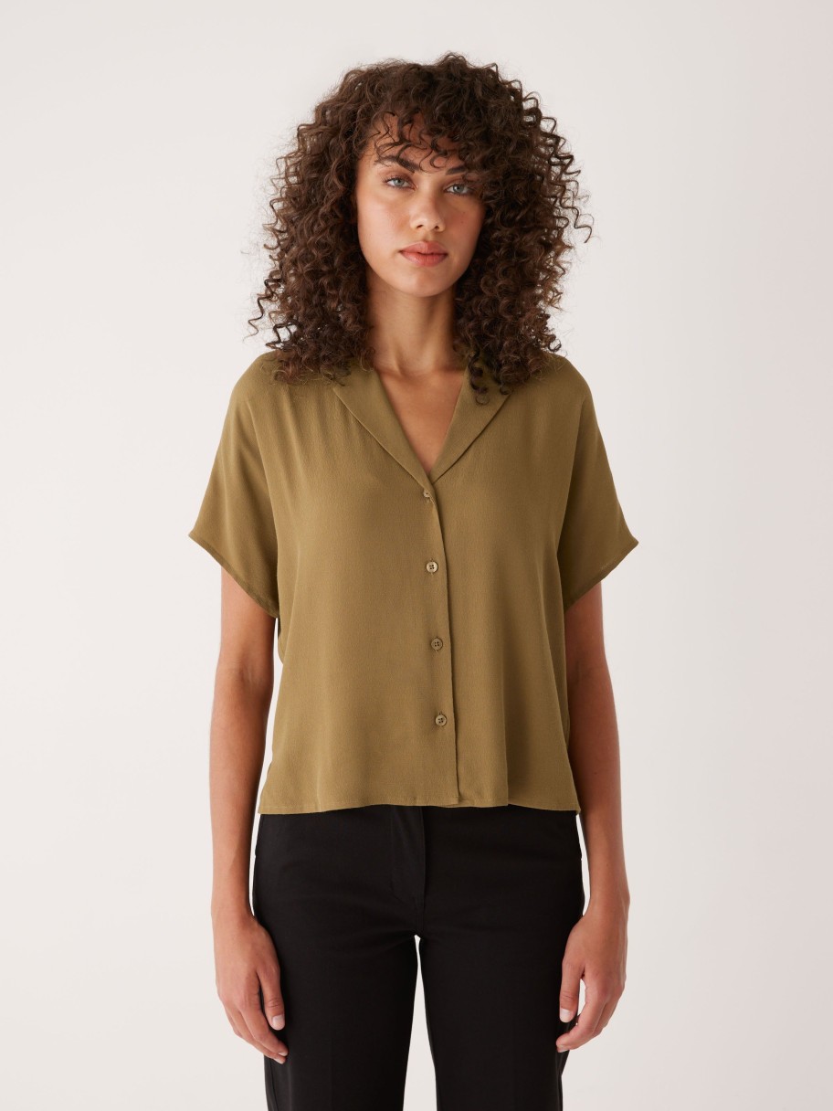 Women Frank And Oak Blouses & Shirts | The Camp Collar Blouse In Amber Brown