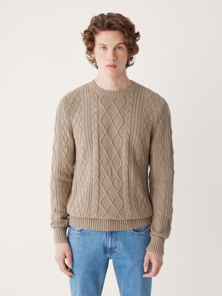 Men Frank And Oak Sweaters & Cardigans | The Organic Cotton Cable Sweater In Sand