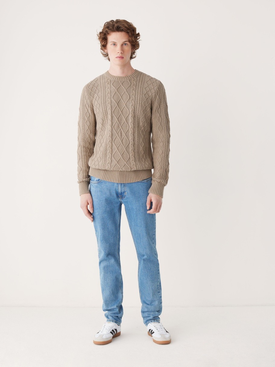 Men Frank And Oak Sweaters & Cardigans | The Organic Cotton Cable Sweater In Sand