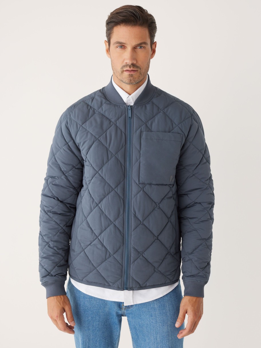 Men Frank And Oak Jackets & Coats | The Varsity Skyline Bomber In Slate Blue