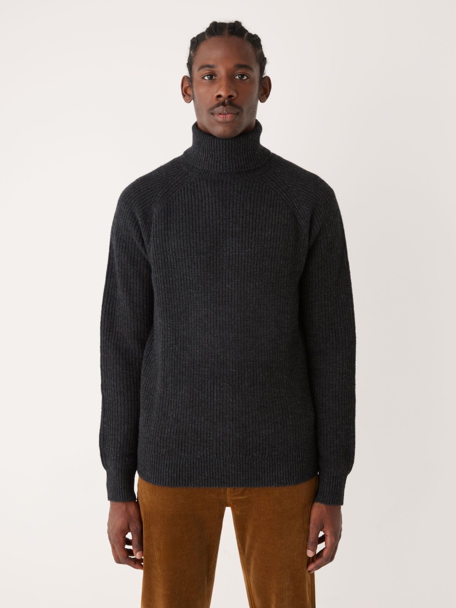 Men Frank And Oak Sweaters & Cardigans | The Turtleneck Sweater In Shadow Black