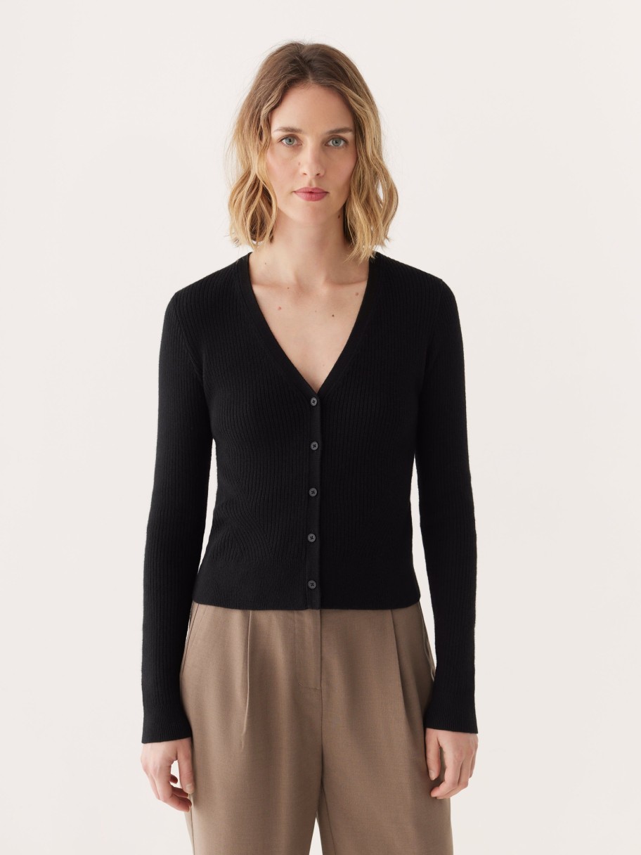 Women Frank And Oak Sweaters & Cardigans | The Fitted V-Neck Cardigan In Black