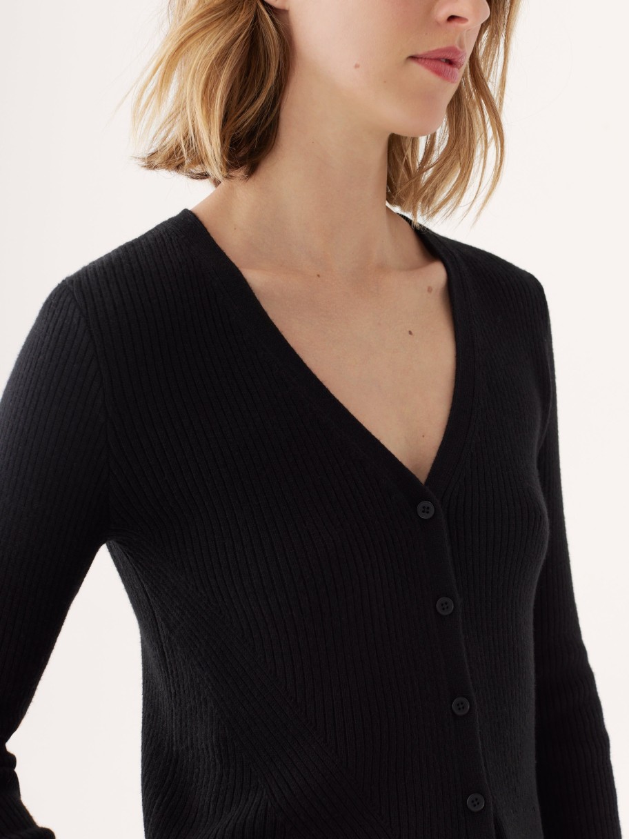 Women Frank And Oak Sweaters & Cardigans | The Fitted V-Neck Cardigan In Black