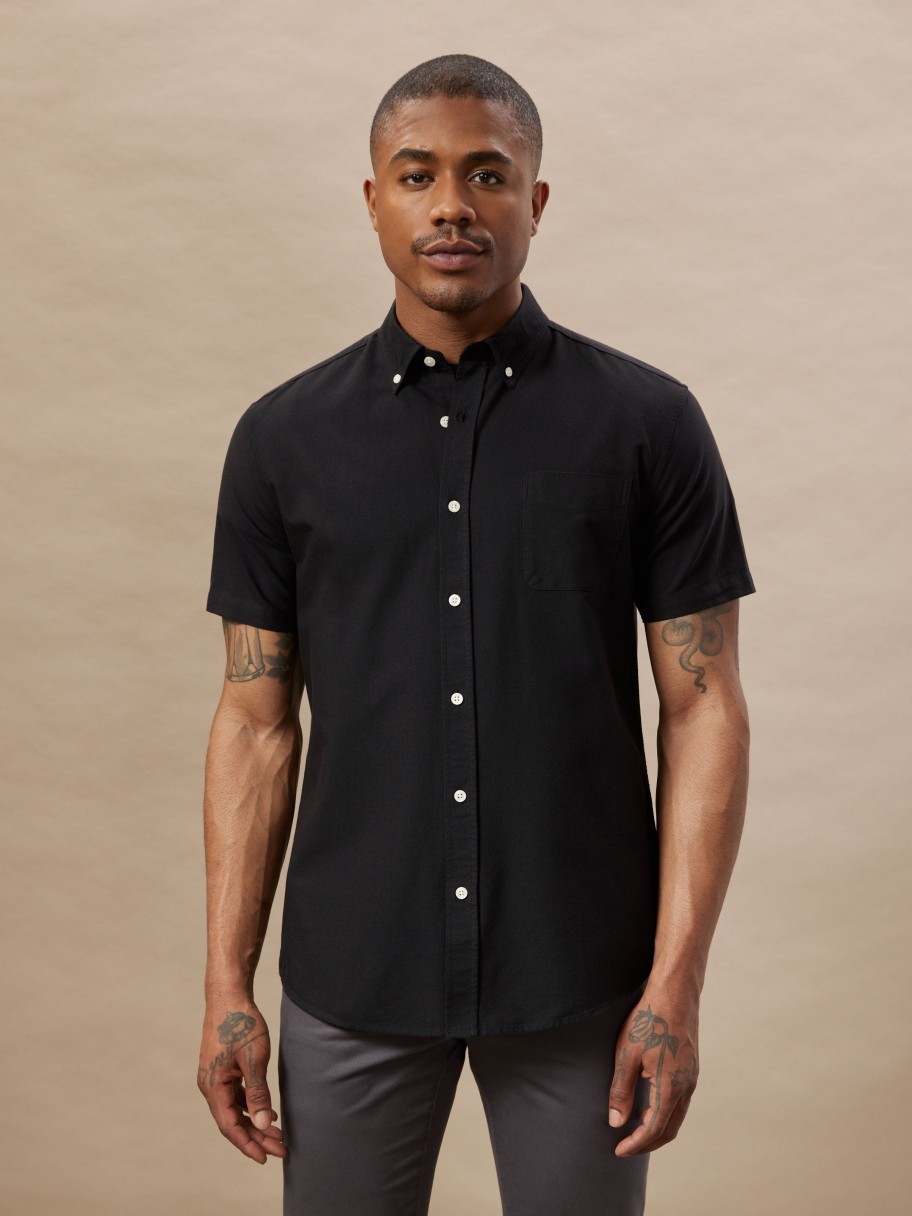 Men Frank And Oak Shirts & Polo Shirts | The Short-Sleeved Jasper Oxford Shirt In Black