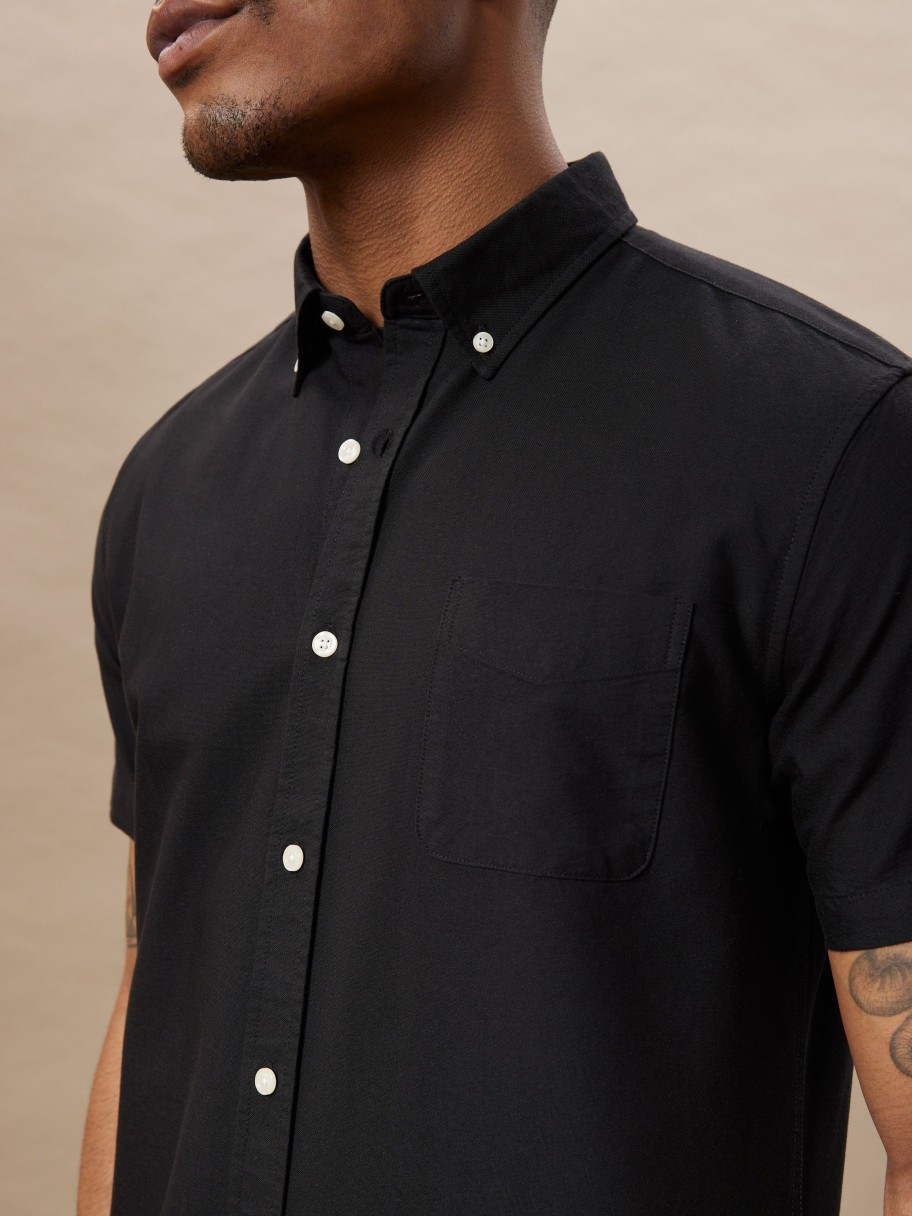 Men Frank And Oak Shirts & Polo Shirts | The Short-Sleeved Jasper Oxford Shirt In Black