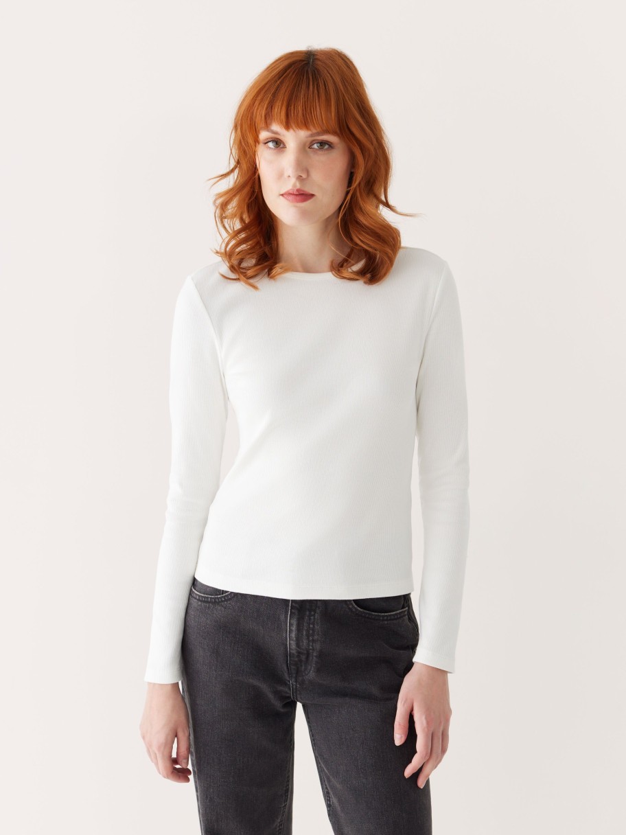 Women Frank And Oak T-Shirts & Tops | The Long Sleeve Ribbed Top In White