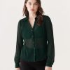 Women Frank And Oak Blouses & Shirts | The Textured Sheer Blouse In Forest Green