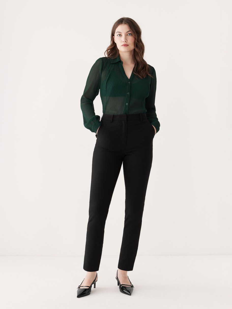 Women Frank And Oak Blouses & Shirts | The Textured Sheer Blouse In Forest Green