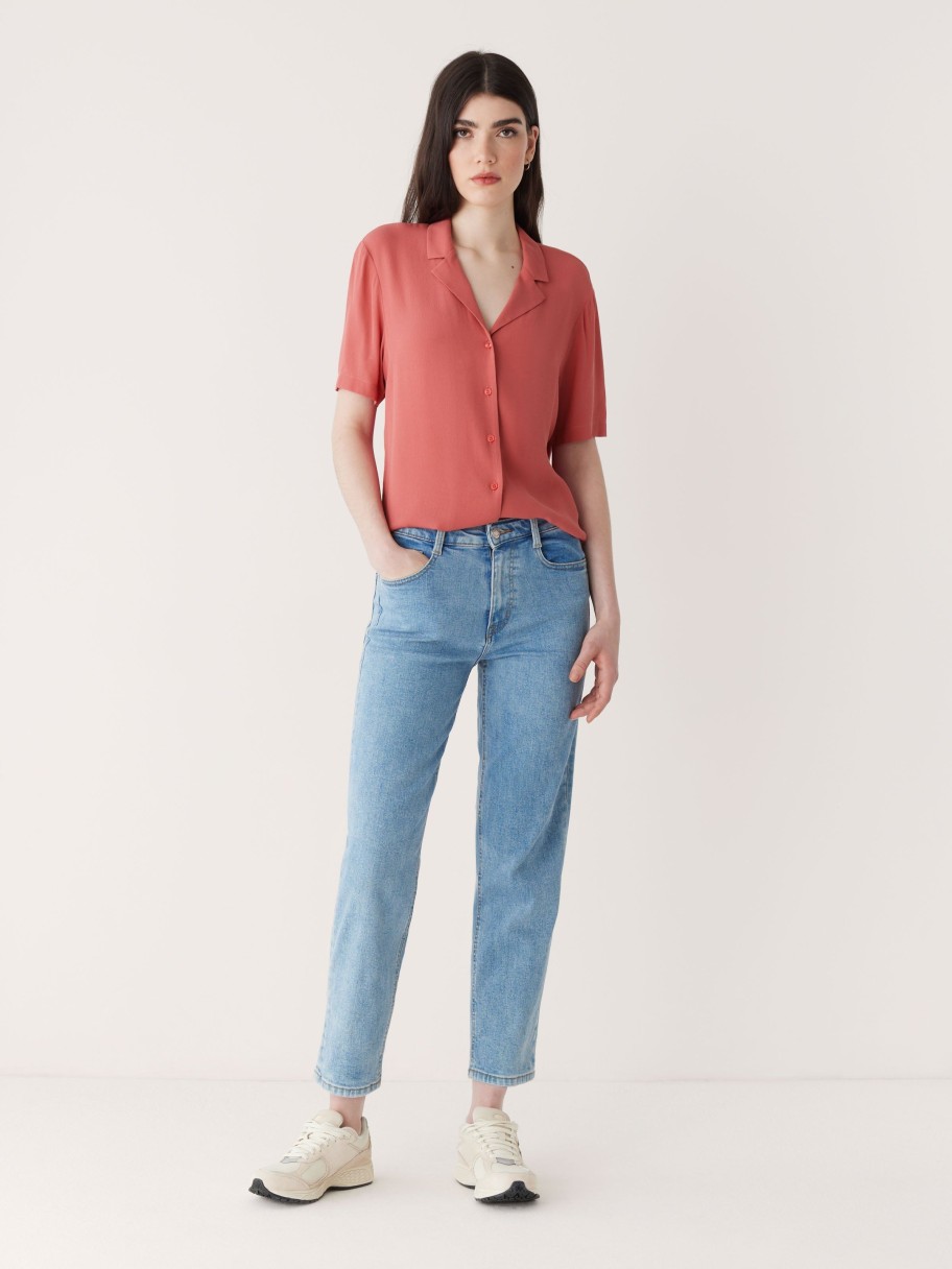 Women Frank And Oak Blouses & Shirts | The Fluid Camp Collar Blouse In Hibiscus Red