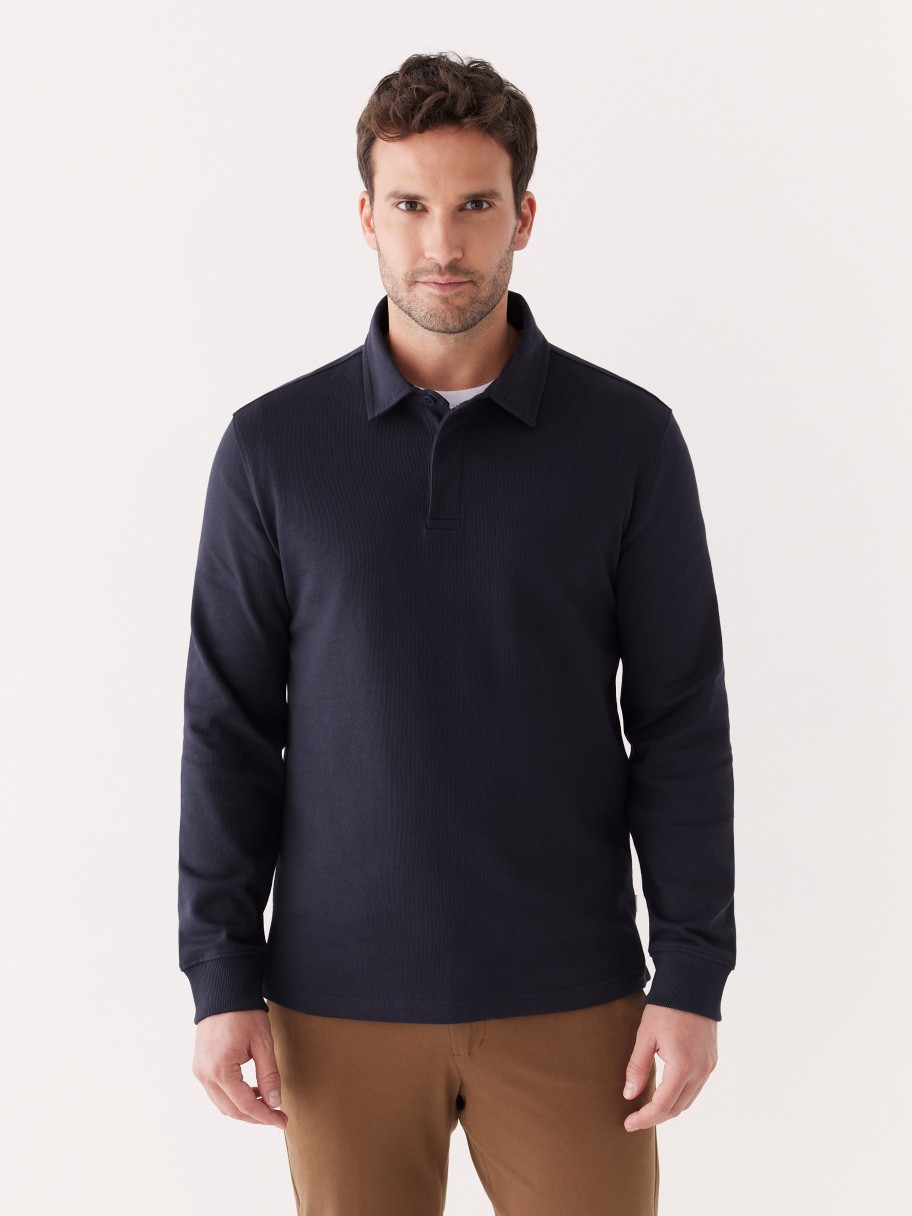 Men Frank And Oak Shirts & Polo Shirts | The Long Sleeve Rugby Polo In Night Sky Blue