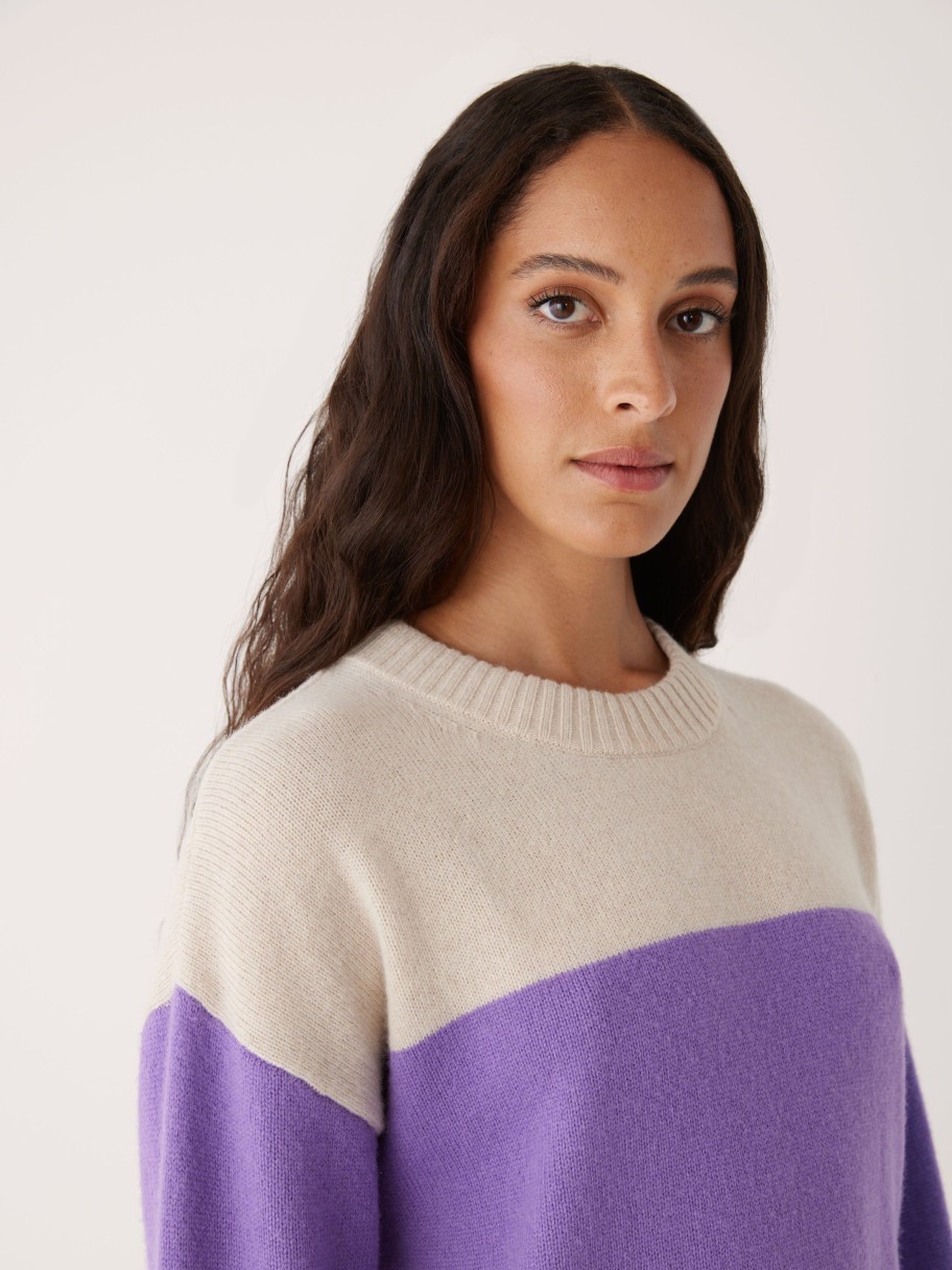 Women Frank And Oak Sweaters & Cardigans | The Comfort Colour Block Sweater In Ultraviolet