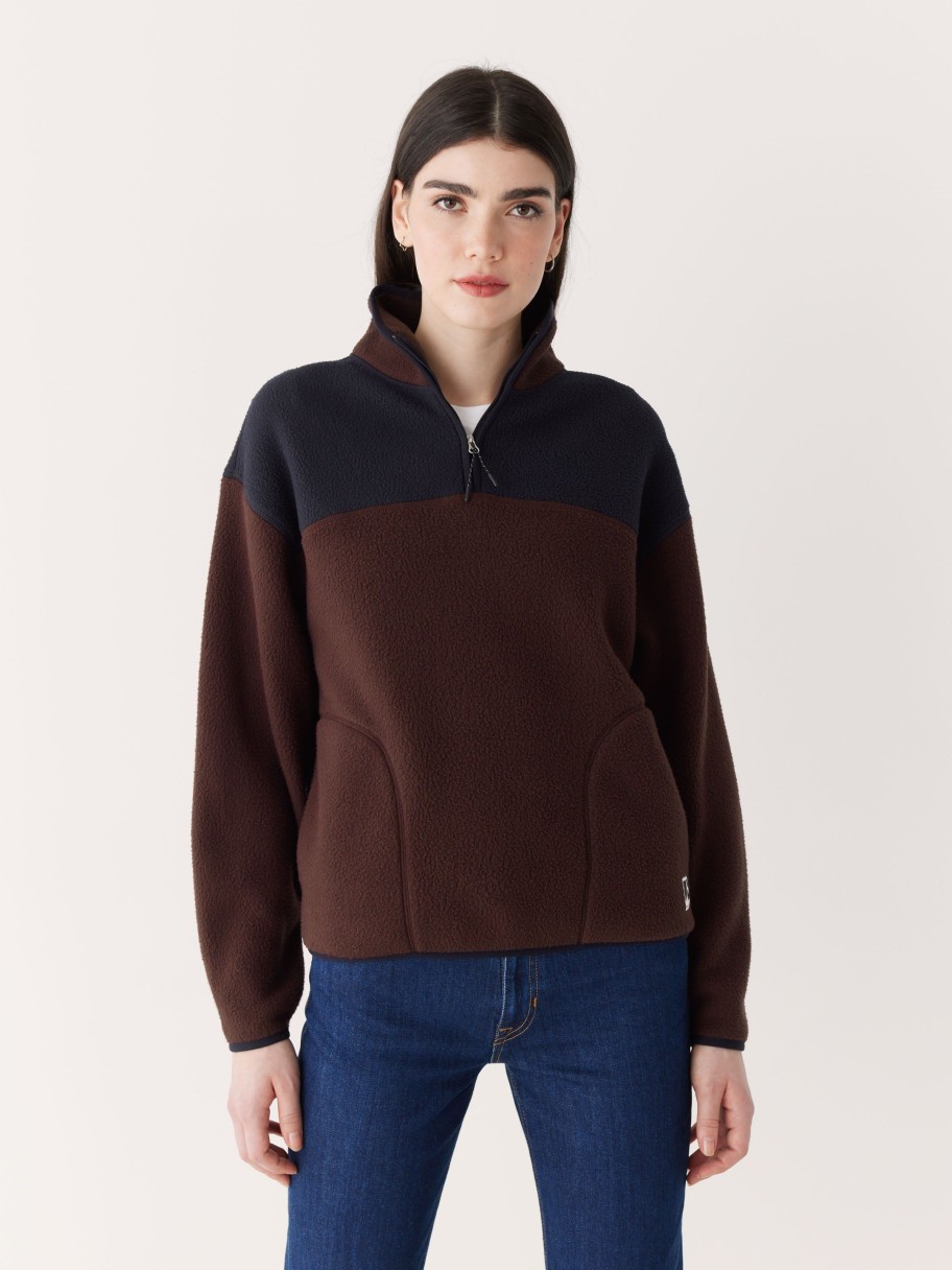 Women Frank And Oak Sweaters & Cardigans | The Axis Polar Fleece Pullover In Burgundy